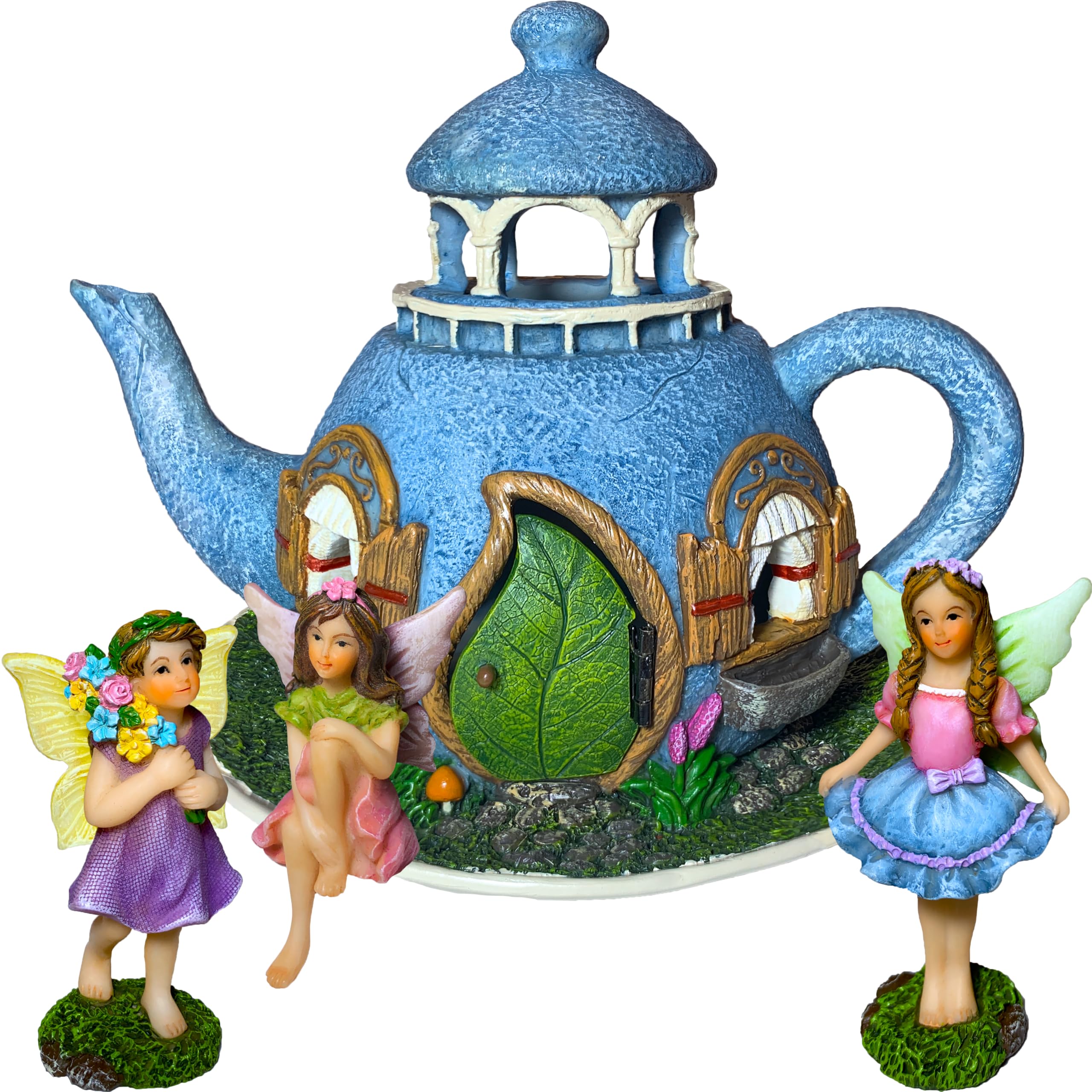 Mood Lab Fairy Garden Miniature Teapot House Kit - Figurines And Accessories Set Of 4 Pcs - 7.1 Inch Tall House
