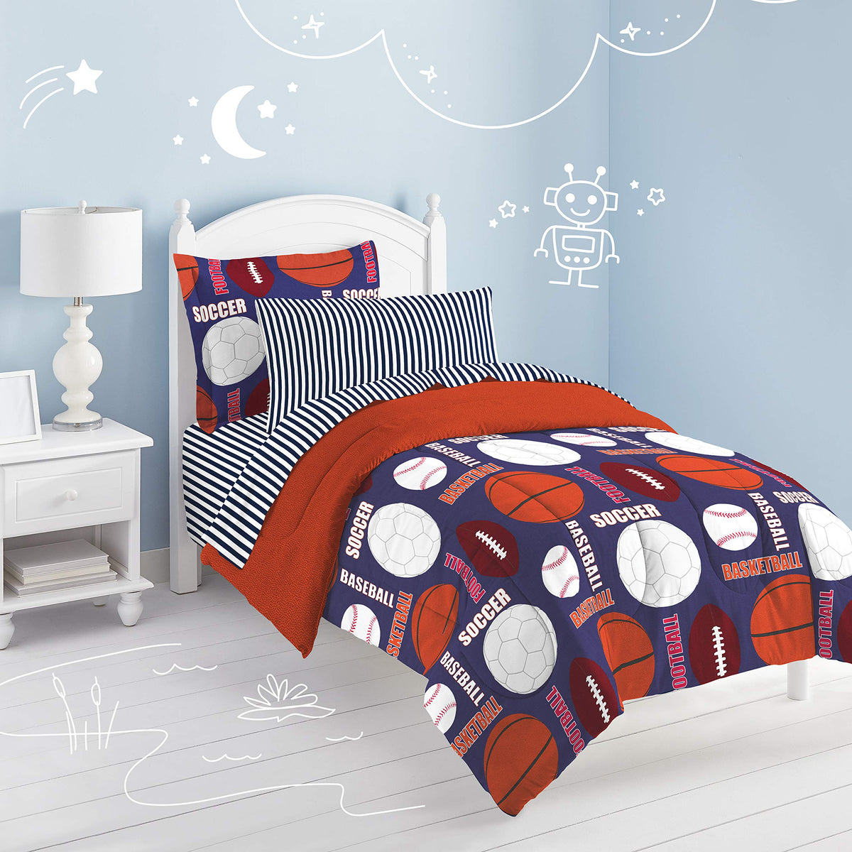 Dream Factory Kids 5-Piece Complete Set Easy-Wash Super Soft Microfiber Comforter Bedding, Twin, Age Range (3 To 10 Years), Navy