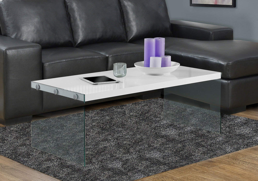 Monarch specialties , Coffee Table, Tempered Glass, Glossy White, 44'L