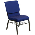 4 Pk. 18.5W Navy Blue Fabric Church Chair, Book Rack - Gold Vein Frame