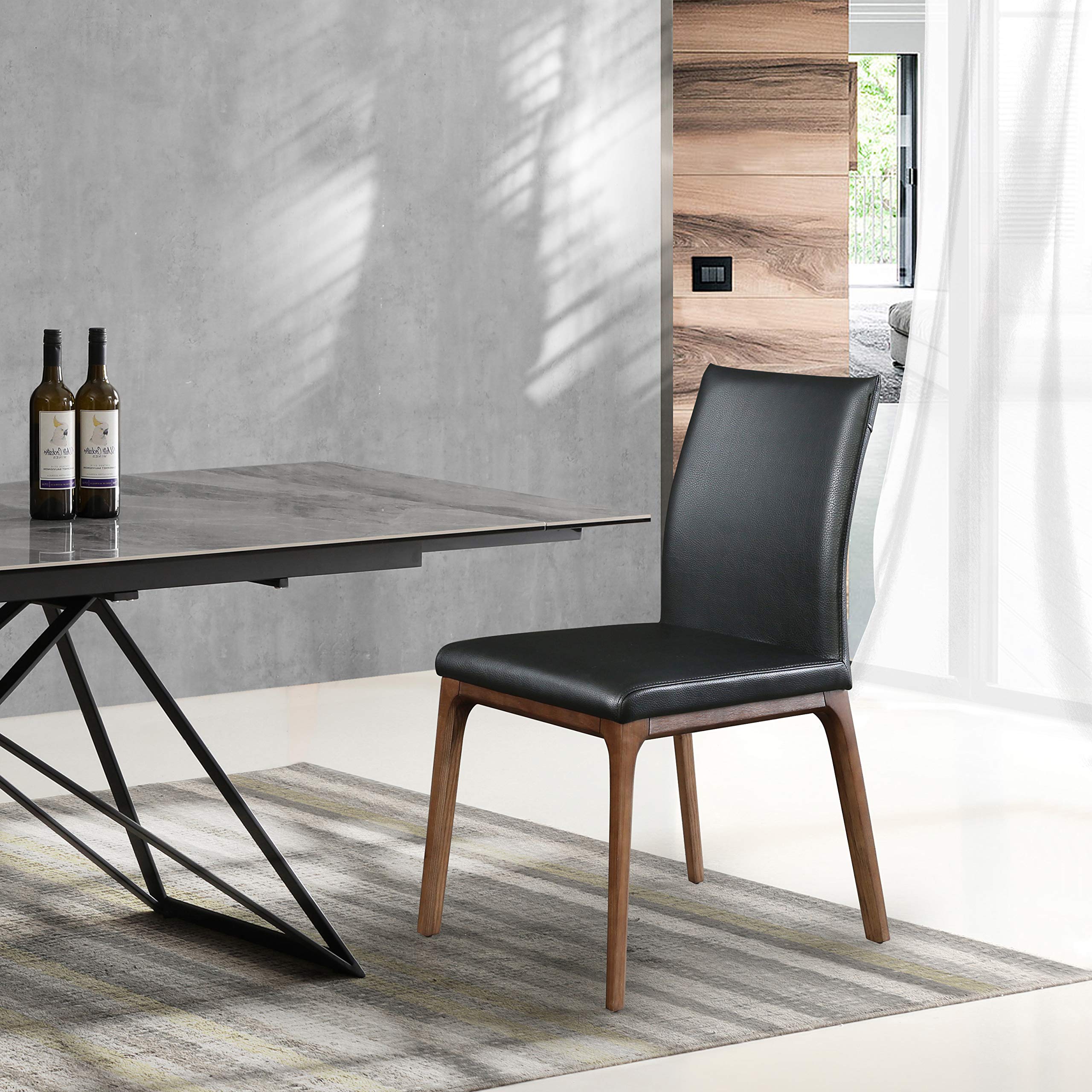 Whiteline Modern Living Stella Dining Chair with Faux Leather Seat and Back and Grey Oak Veneer Legs, Set of 2, Black/Walnut