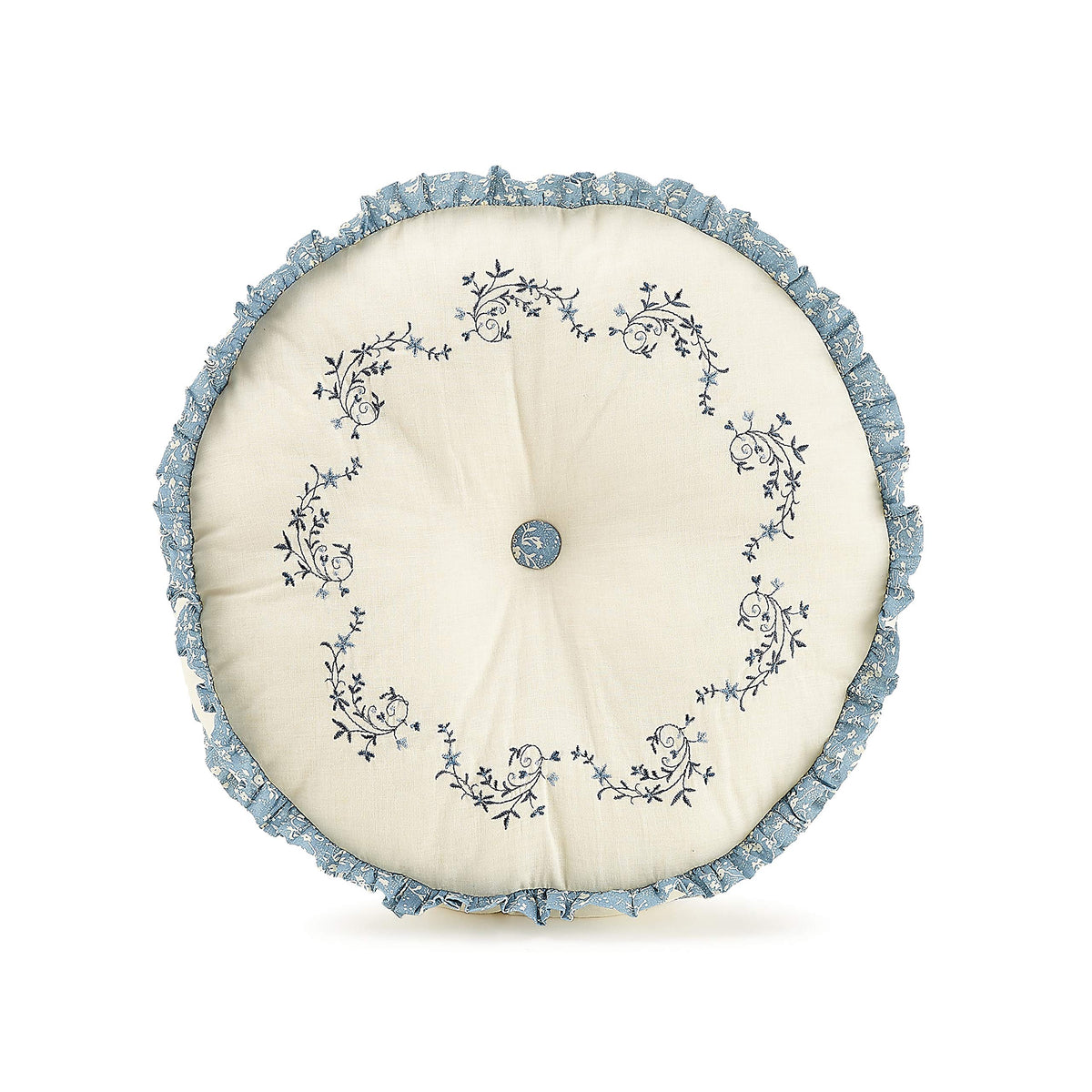 Modern Heirloom Charlotte Embroidered Decorative Pillow Bedspread, 14' Round, Blue