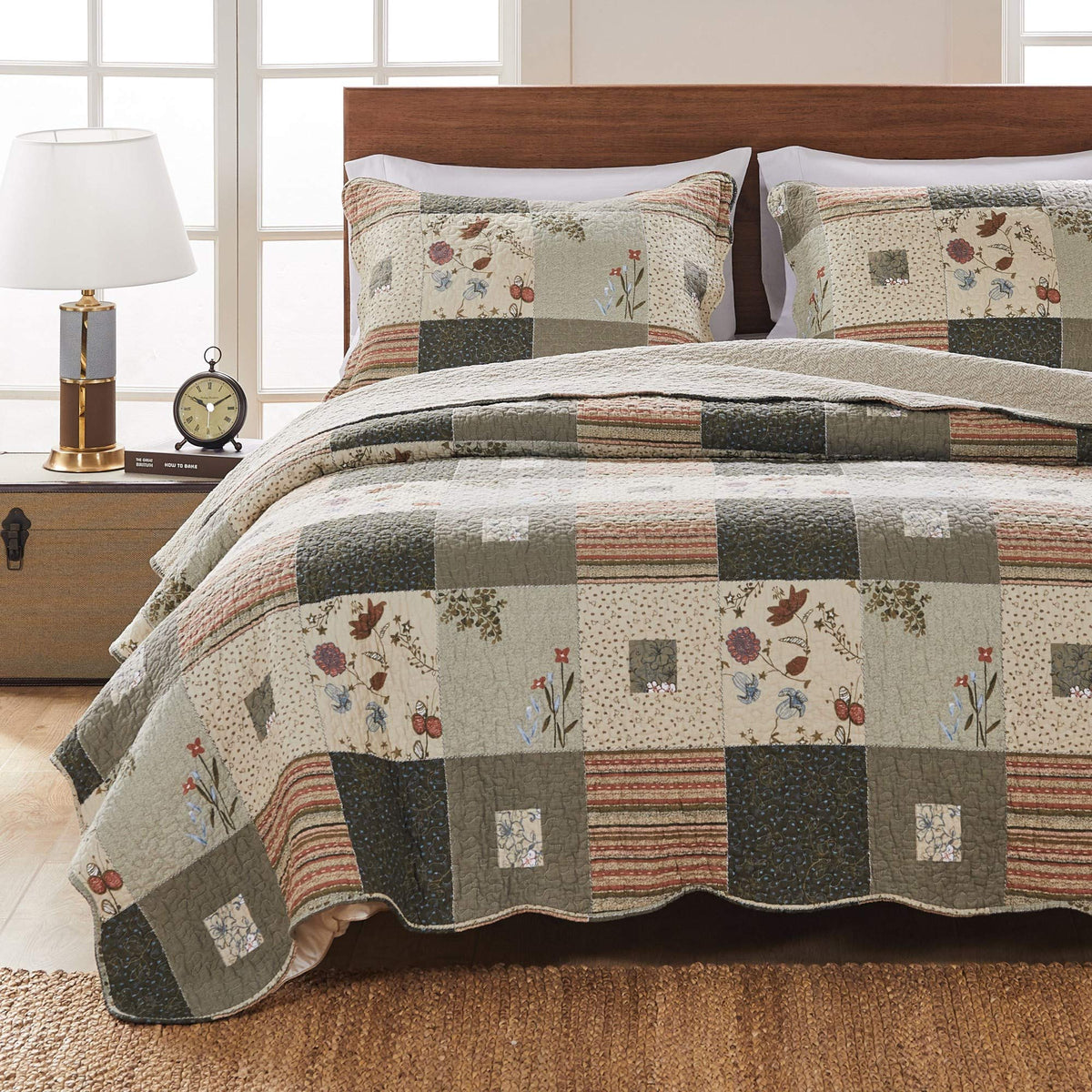 Greenland Home Sedona Quilt Set, Full/Queen (3 Piece), Gray