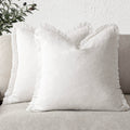 Foindtower Set of 2 Decorative Linen Fringe Throw Pillow Covers Cozy Boho Farmhouse Cushion Cover with Tassels Soft Accent Pillo