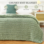 Admitrack Chunky Knit Blanket Throw, 100% Hand Knit Chenille Throw Blanket For Sofa & Home Decor, Soft And Cozy Knitted Throw Bl