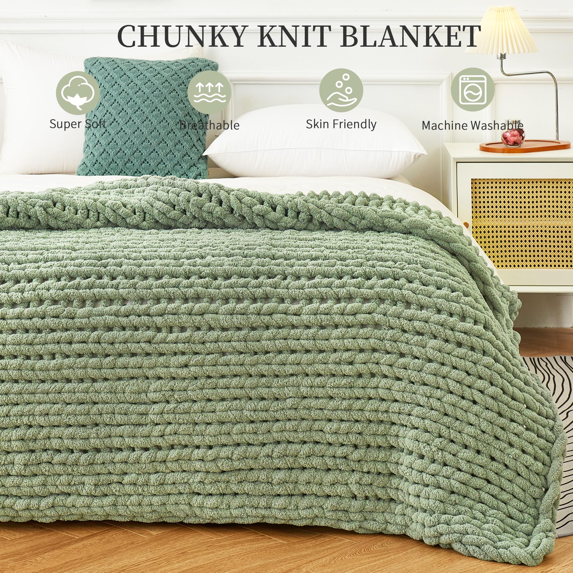 Admitrack Chunky Knit Blanket Throw, 100% Hand Knit Chenille Throw Blanket For Sofa & Home Decor, Soft And Cozy Knitted Throw Bl