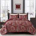 Djy Red Paisley Quilt Set King Size Boho Quilt Bedspread Set 3 Pieces, Soft Lightweight Microfiber Coverlet Set Paisley Floral P