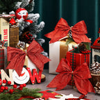 Cindeer 24 Pcs 6 Inch Christmas Bow Decorations Glitter Christmas Wreaths Tree Bow Sequin Ties Xmas Bows For Diy Craft Gift Wrap