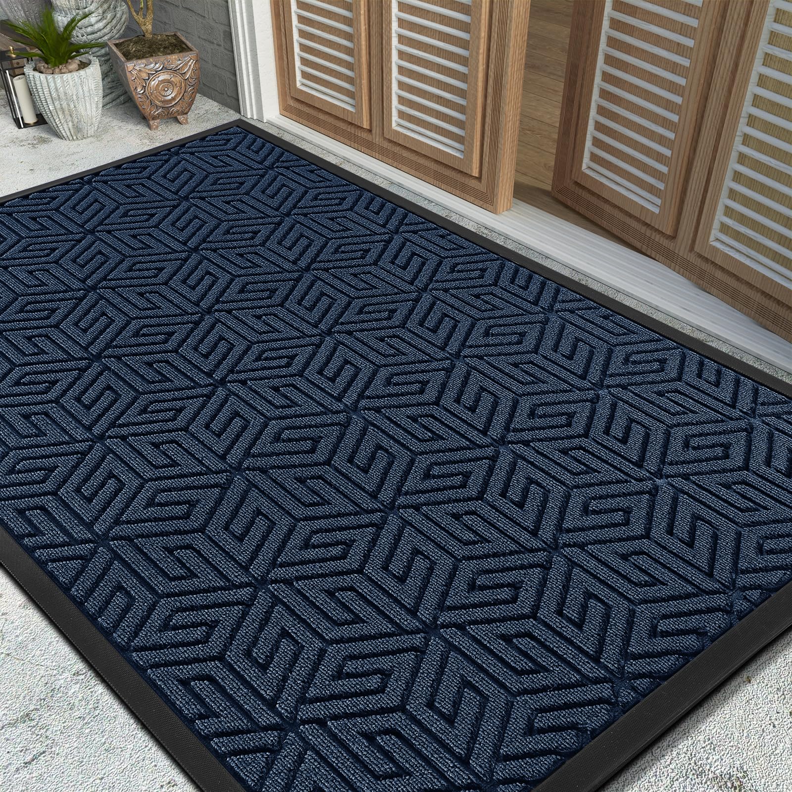 Yimobra Front Door Mat Outside Entrance, 47X32, Waterproof All-Season Weather Large Doormat, Non Slip Natural Rubber, Stain And