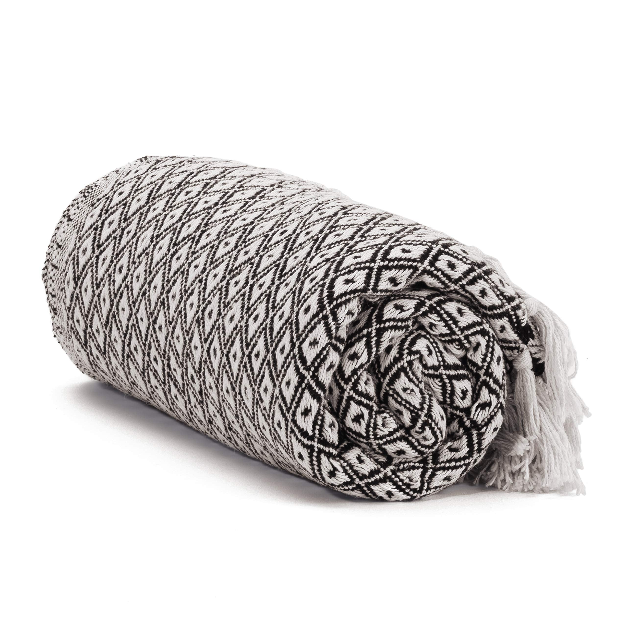 Americanflat 100% Cotton Throw Blanket For Couch - 50X60 Black And Cream Throw Blanket For Bed, Sofa, Or Chair - Machine Washabl