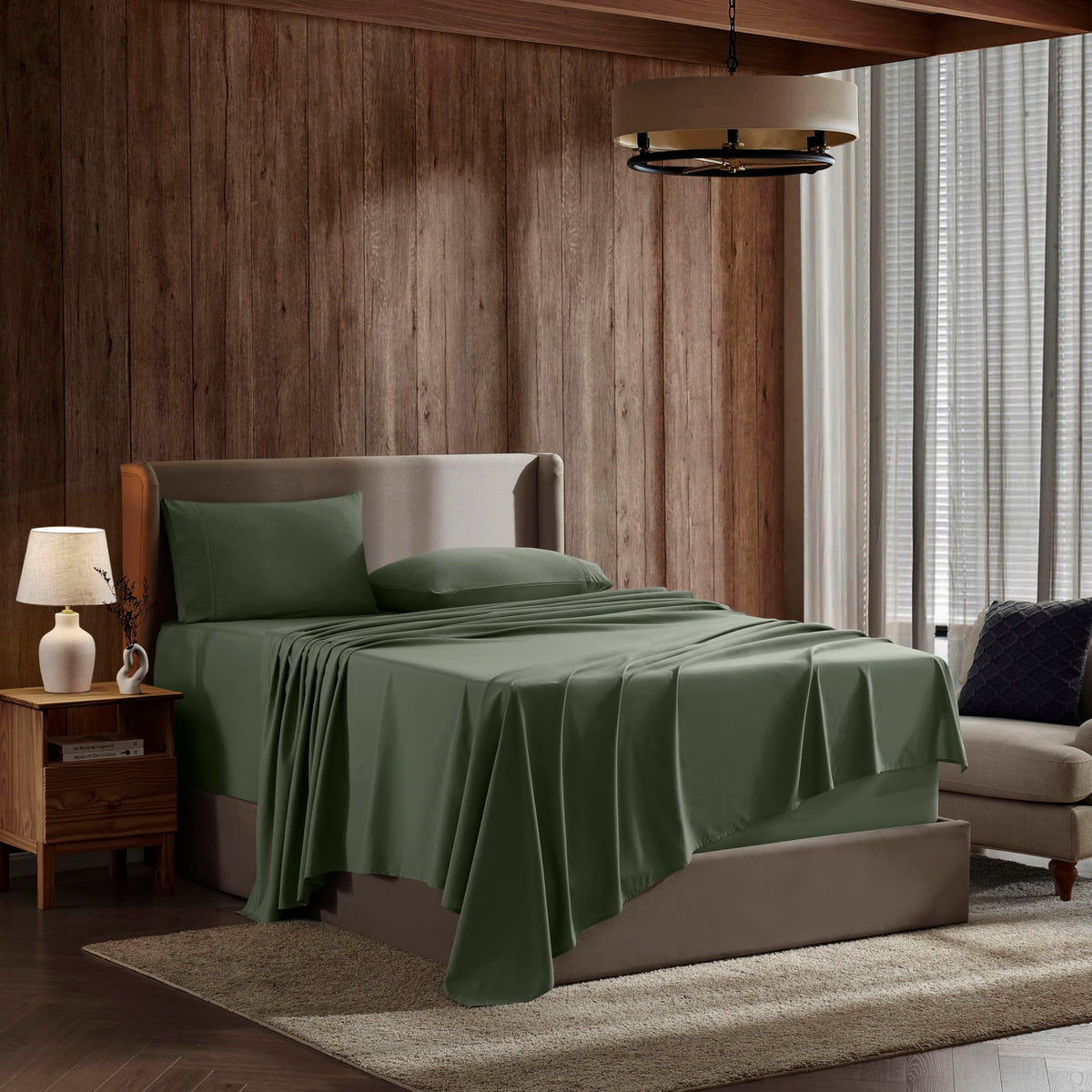 Nestl Full Size Sheet Sets - 4 Piece Full Size Sheets, Deep Pocket, Hotel Luxury, Extra Soft, Breathable And Cooling, Olive Gree
