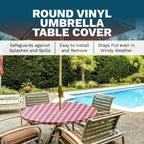 Sorfey Vinyl Umbrella Round Fitted Tablecloth Cover, Checkered Design, Flannel Backed Lining 60 Inch, Blue