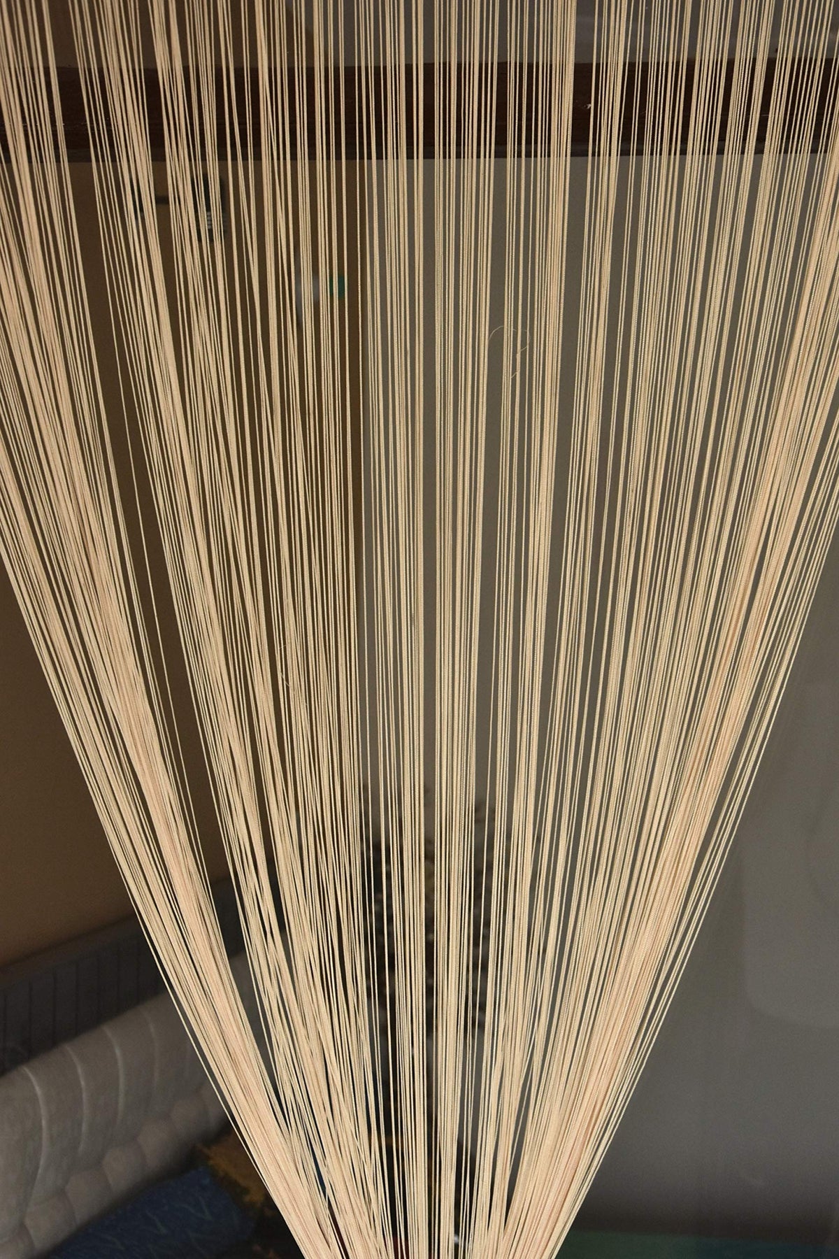 HFI 1 Piece Solid Tabtop Polyester Threads String Curtain  Door  7 feet, Gold, Semi Transparent Curtain
