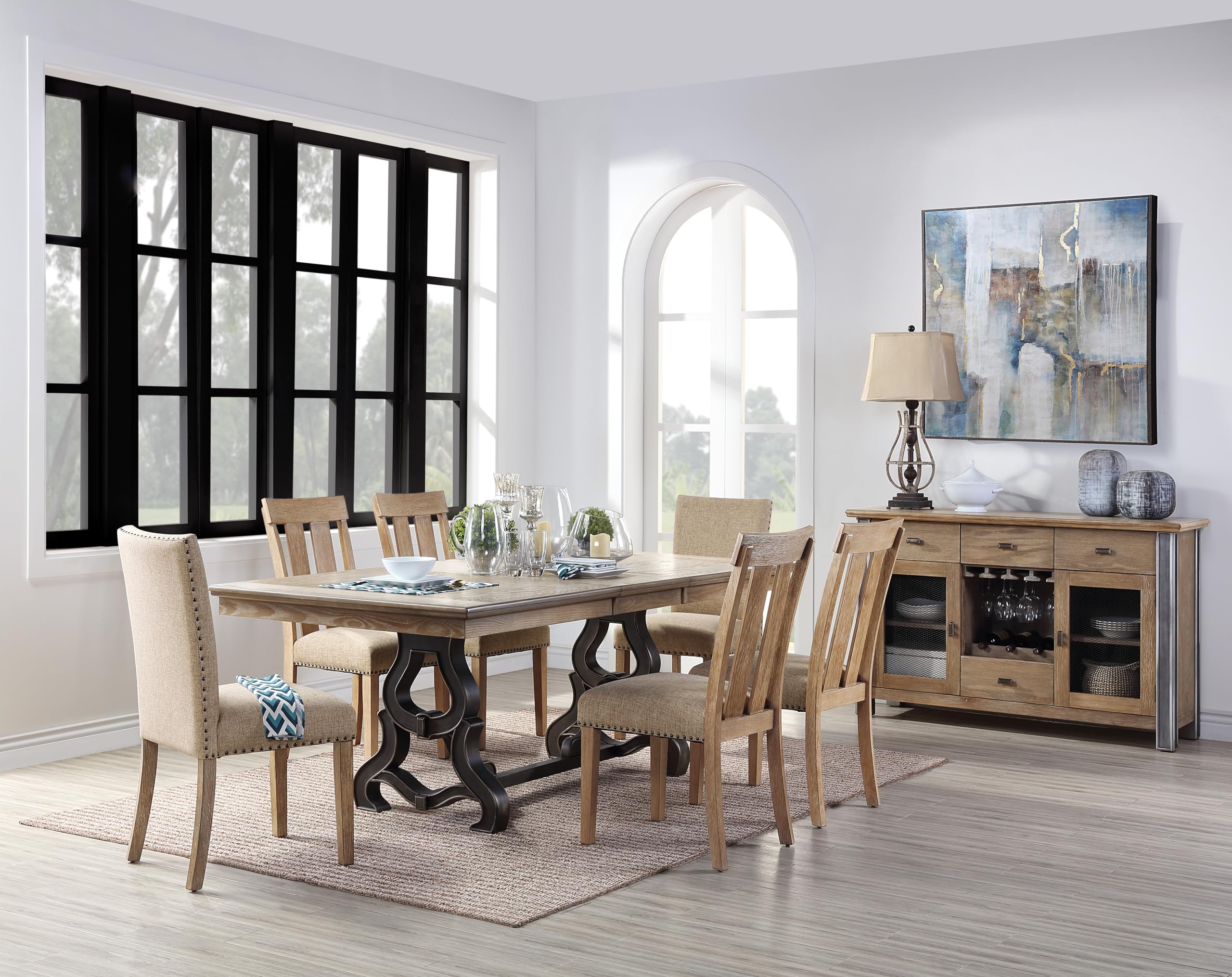 Acme Furniture Nathaniel Side Chair, Slatted Back (Set-2), Fabric & Maple