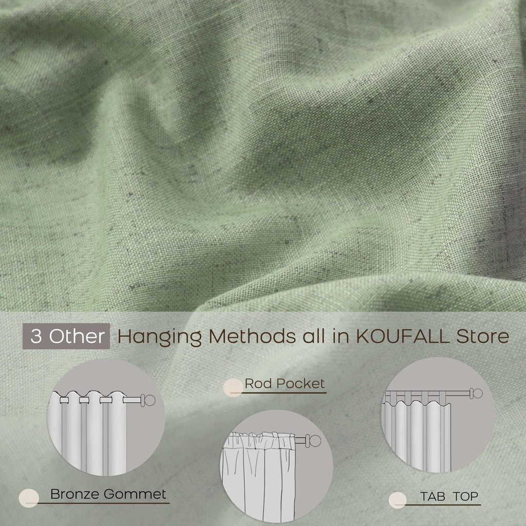 Koufall Sage Green Back Tab Rod Pocket Linen Sheer Curtains 38 By 54 For Bedroom