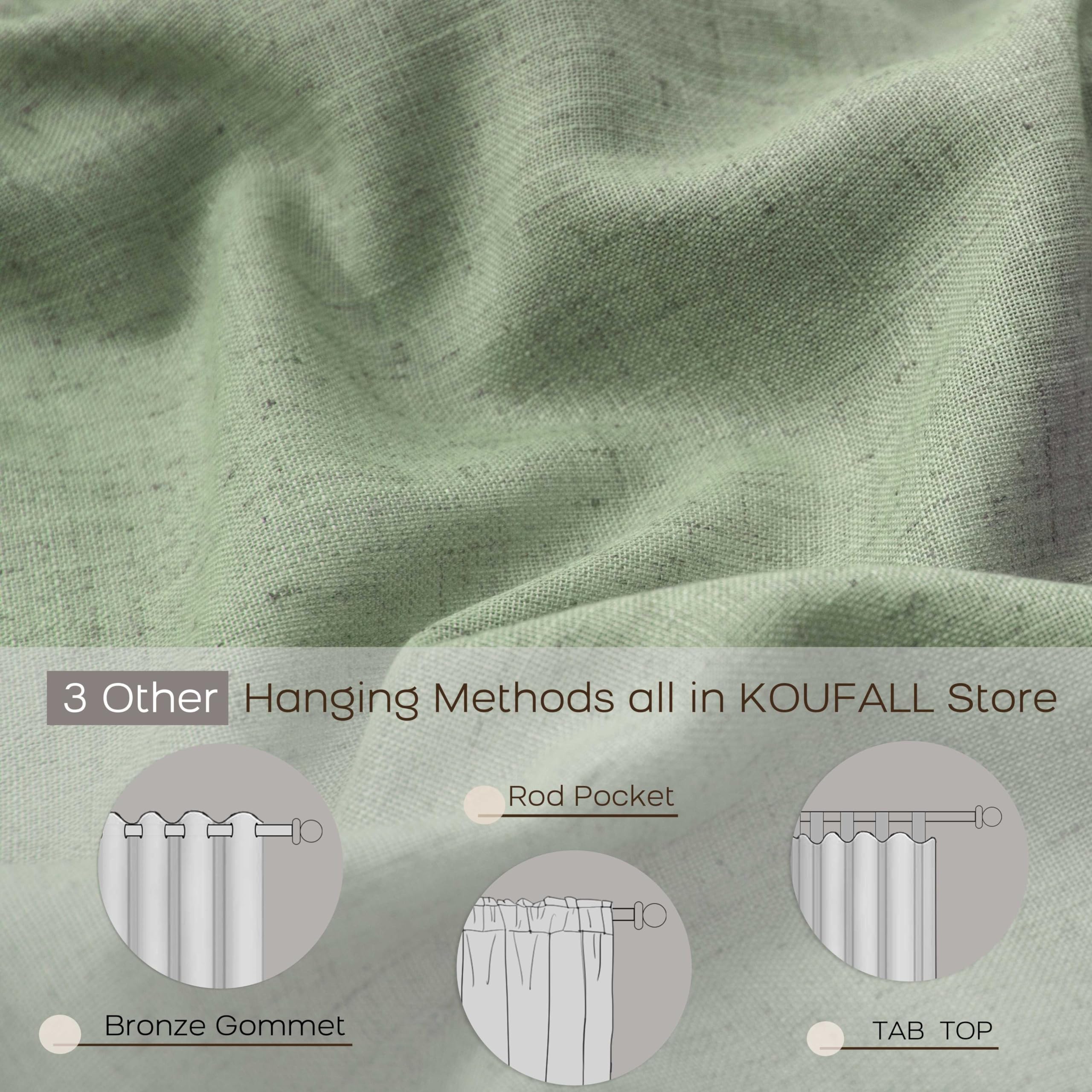Koufall Sage Green Back Tab Rod Pocket Linen Sheer Curtains 38 By 54 For Bedroom
