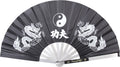 MASTER USA - Kung Fu Fighting Fan - Metal Frame, Black Nylon Fan with Dual Dragons, Ying Yang, Tai Chi Symbol - 2510-CBK - Marti