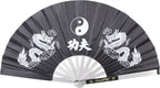 MASTER USA - Kung Fu Fighting Fan - Metal Frame, Black Nylon Fan with Dual Dragons, Ying Yang, Tai Chi Symbol - 2510-CBK - Marti