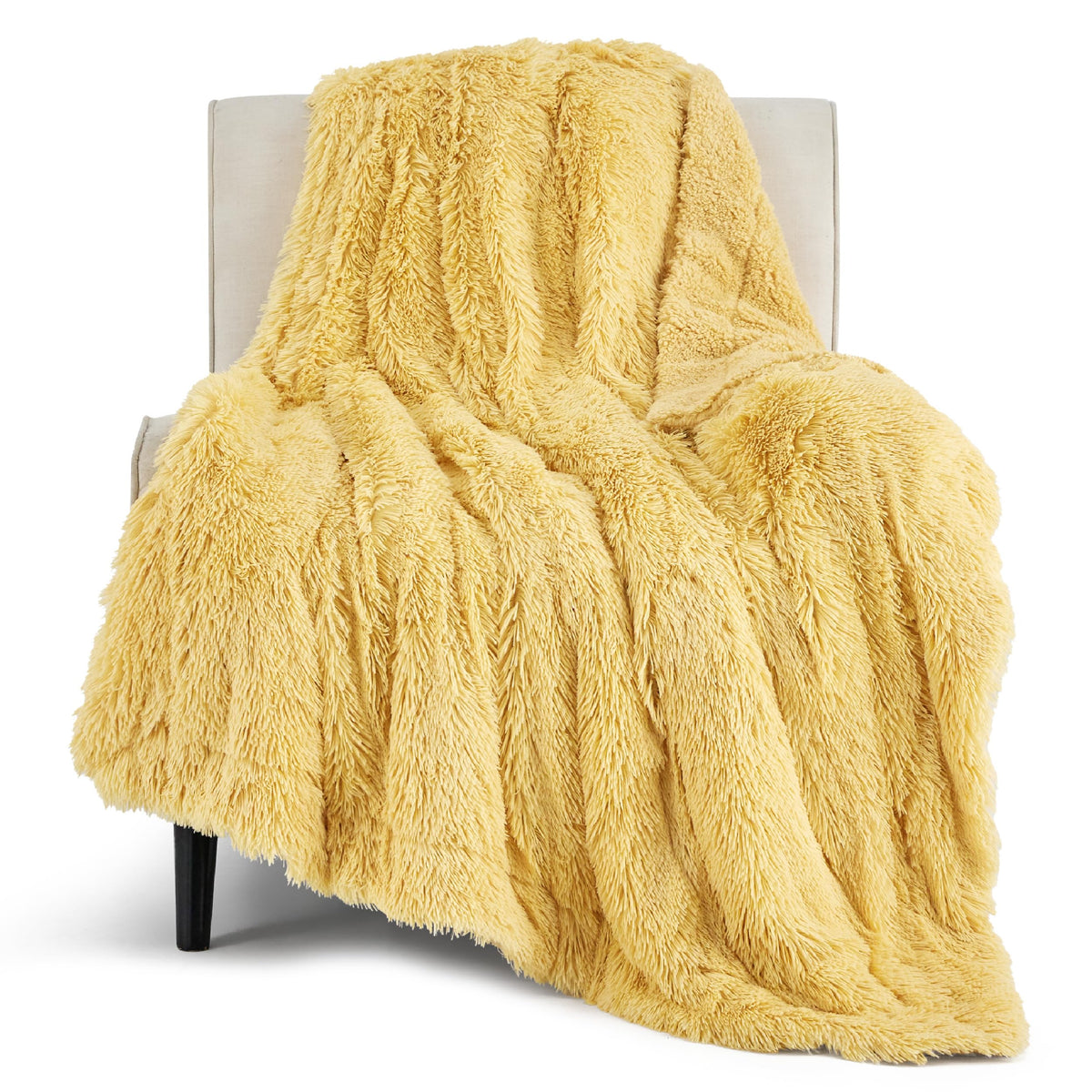 Bedsure Soft Fuzzy Faux Fur Twin Blanket Light Yellow - Cozy, Fluffy, Plush Sherpa Fleece Blanket, Furry, Shaggy Blanket For Cou