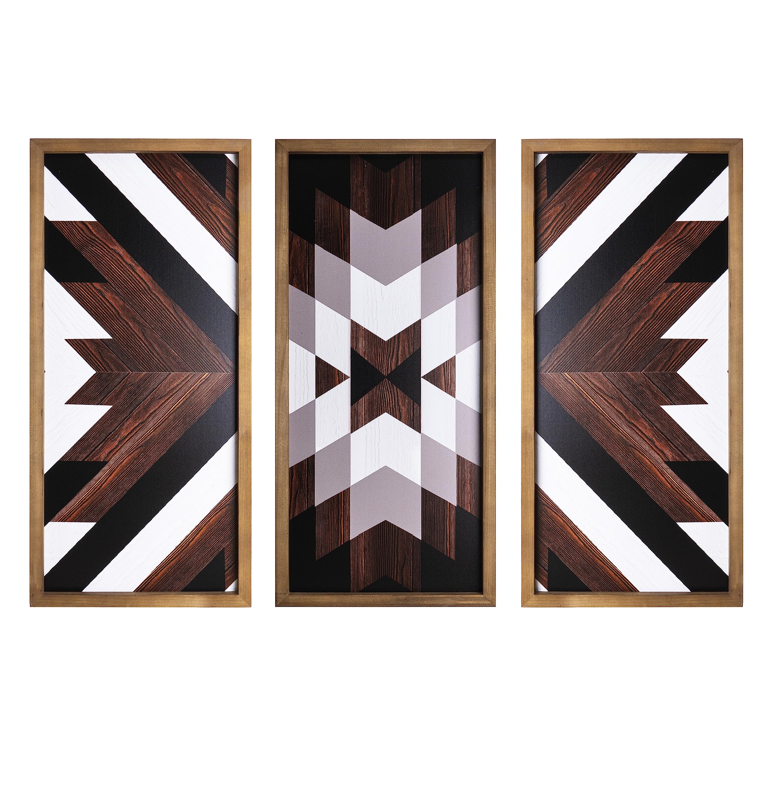 3Pcs Aztec Wood Wall Decor Farmhouse Kitchen Boho Cyan Rectangle Framed Hanging Signs Bedroom Window Frame Vintage Tribal Wall D