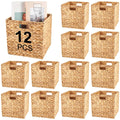 Jinei 12 Pcs Water Hyacinth Storage Baskets 12x12x12 Wood Color