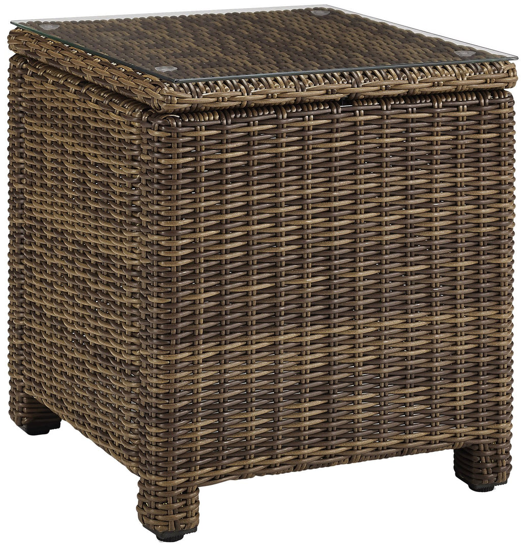 Crosley Furniture Bradenton 3-Piece Outdoor Chair and Side Table Set, Wicker Patio Conversation Sets, Brown with Navy Cushions