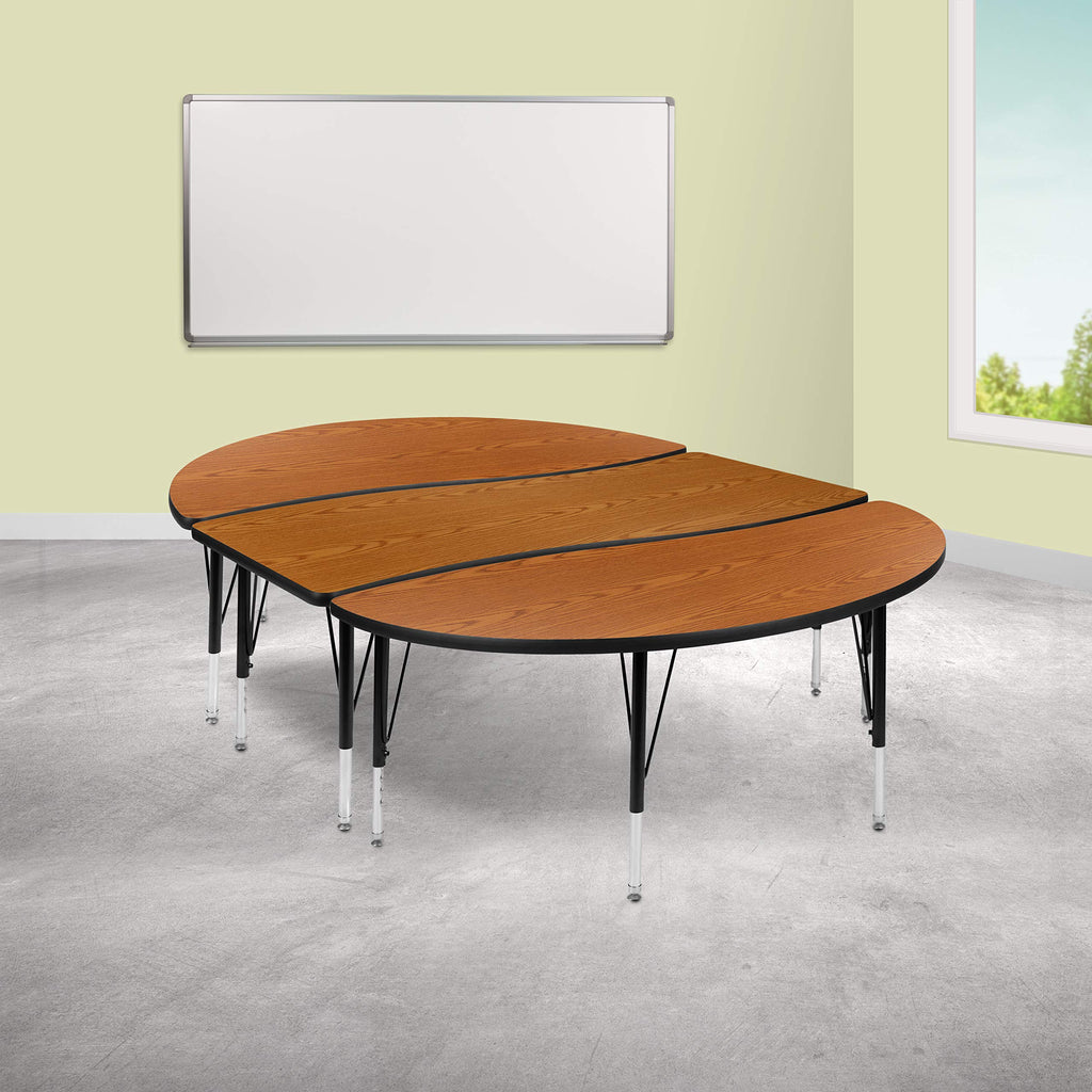 Flash Furniture Emmy 2 Piece 86" Oval Wave Flexible Oak Thermal Laminate Activity Table Set - Height Adjustable Short Legs