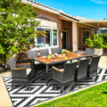 Tangkula 9 Pieces Patio Dining Set, Garden Acacia Wood And Wicker Furniture Set With 1 Rectangular Table & 8 Chairs With Cushions, Outdoor Rattan Dining Set For Patio, Yard, Poolside