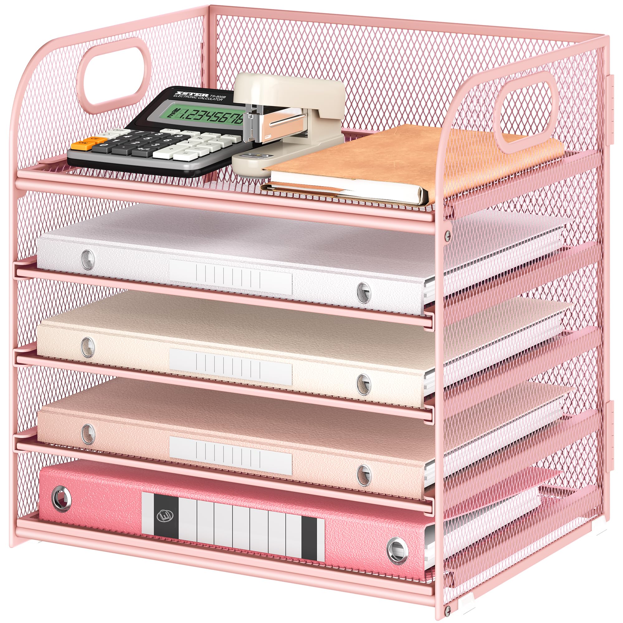 5 Tray Paper Organizer Letter Tray With Handle - Mesh Desk File Organizer, Paper Sorter Organizer For Office, Home Or School Fil