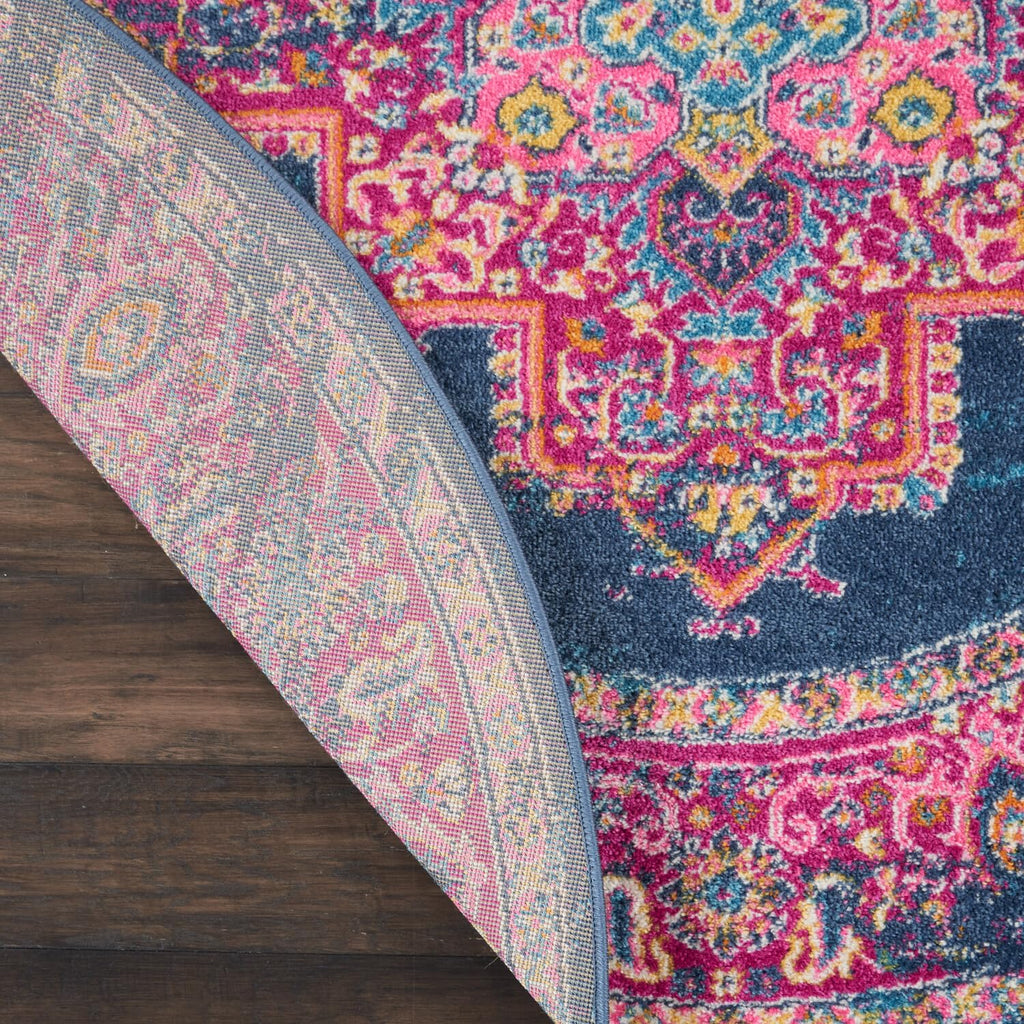Nourison Passion Blue 4' X Round Area--Rug, Boho, Traditional, Easy--Cleaning, Non Shedding, Bed Room, Living Room, Hallway, (4'
