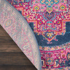 Nourison Passion Blue 4' X Round Area--Rug, Boho, Traditional, Easy--Cleaning, Non Shedding, Bed Room, Living Room, Hallway, (4'