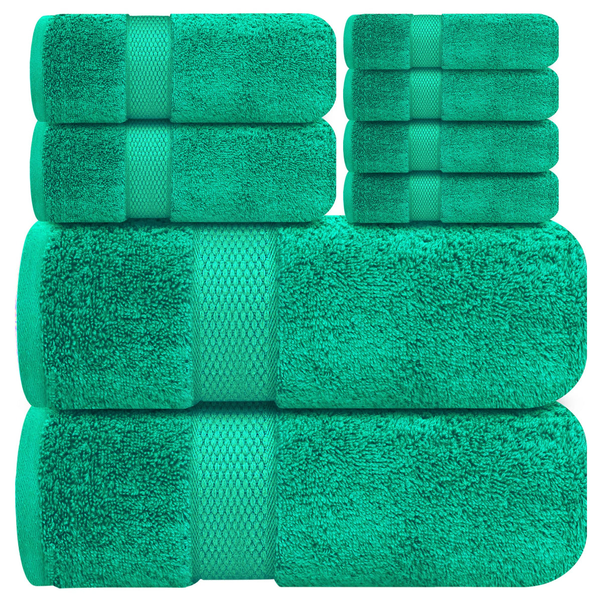 Infinitee Xclusives Premium Green Bath Towels Set - Pack Of 8] 100 Cotton Highly Absorbent 2 Bath Towels, 2 Hand Towels And 4 Wa