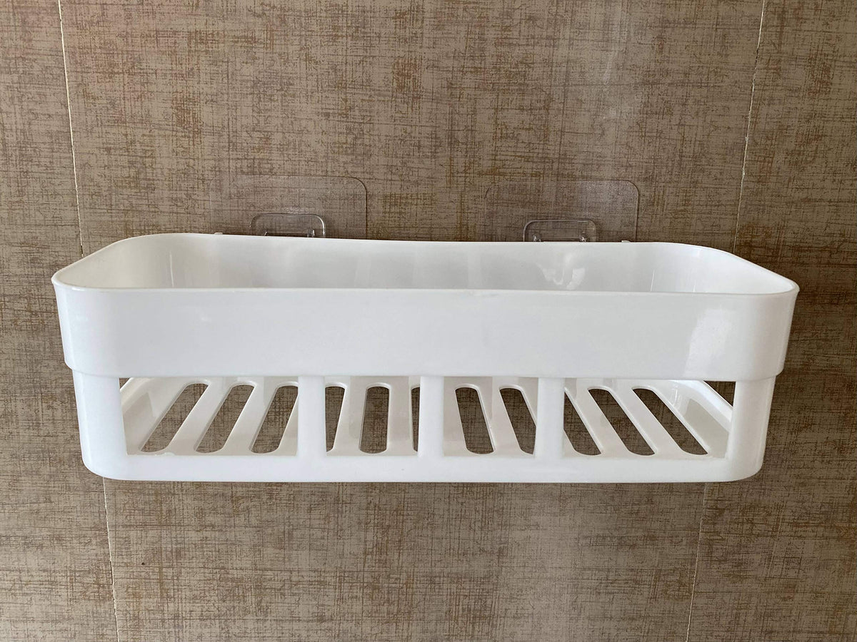 MOHAK Plastic Inter Design Wall Mounted Bathroom, Kitchen Organizer Shelf Rack Shower Caddy Basket with Sticker No Drilling Requ