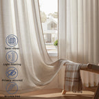 Daysu Linen Curtains 108 Inches Long 2 Panels Set For Bedroom/Living Room, Oatmeal Semi Sheer Farmhouse Curtains, Rod Pocket Hoo