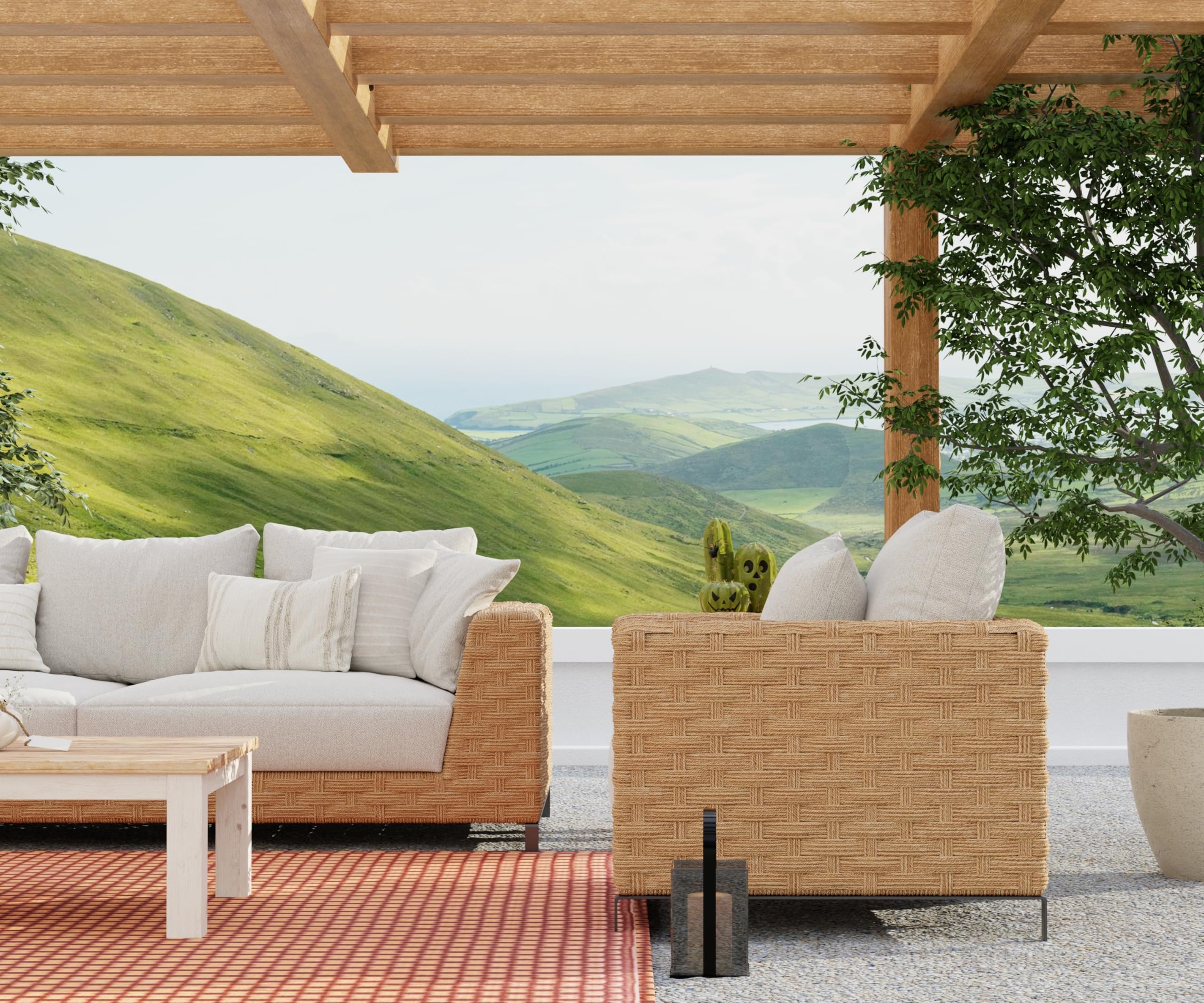 Mad Mats Geometric Outdoor Rug, Reversible Plastic Mat (6' X 9', Basket Weave - Brown Oxide)
