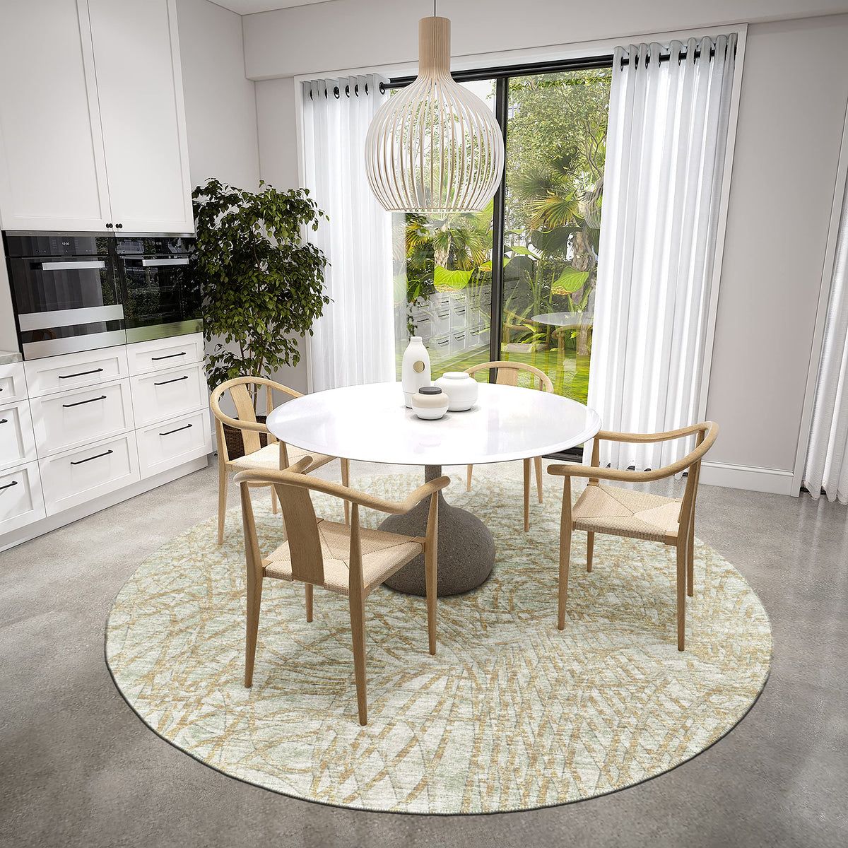 Addison Rugs Rylee Ary32 Green Washable 8' X 8' Indoor Outdoor Round Rug, Easy Clean, Machine Washable, Non Shedding, Bedroom, Entry, Living Room, Dining Room, Kitchen, Patio Rug