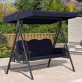 Purple Leaf Outdoor Patio Porch Swing With Stand, 3-Seat Swing Chair With Adjustable Tilt Canopy All-Weather Steel Frame For Backyard Front Porch Lawn, Cushions And Pillow Included, Navy Blue