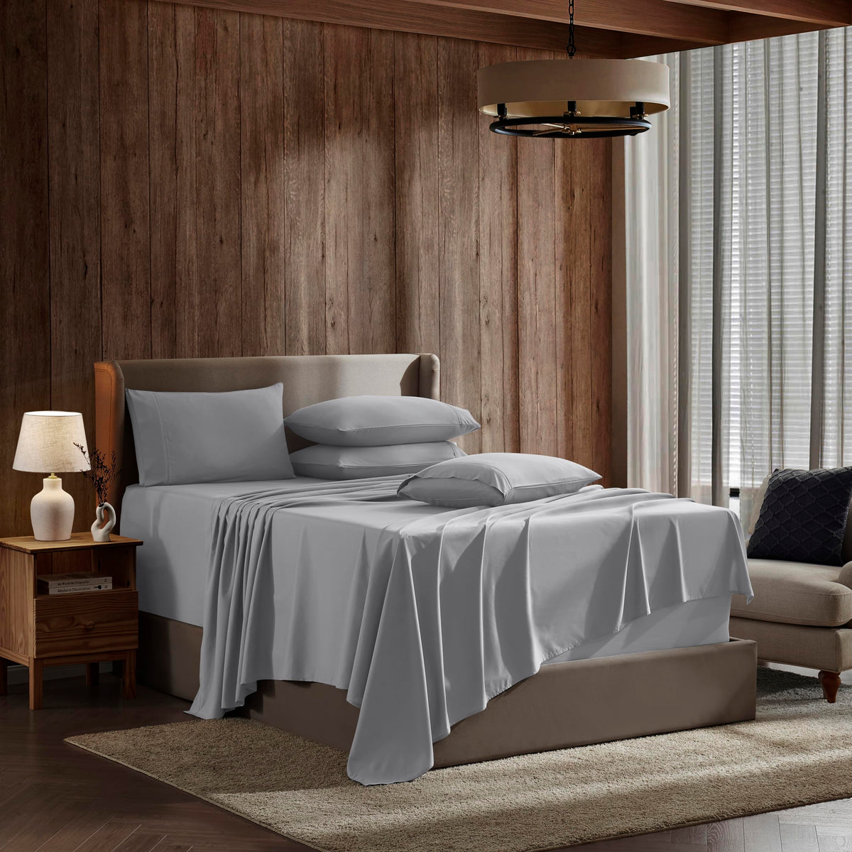 Nestl Extra Deep Pocket Full Size Sheets & Pillowcases - 6 Pc Soft Microfiber Set - Fade Resistant Bedding - Full, Grey