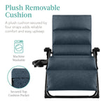 Best Choice Products Oversized Zero Gravity Chair, Folding Outdoor Patio Recliner, Xl Anti Gravity Lounger W/Removable Cushion, Cup Holder, Side Tray, 350Lb Capacity - Graphite Blue