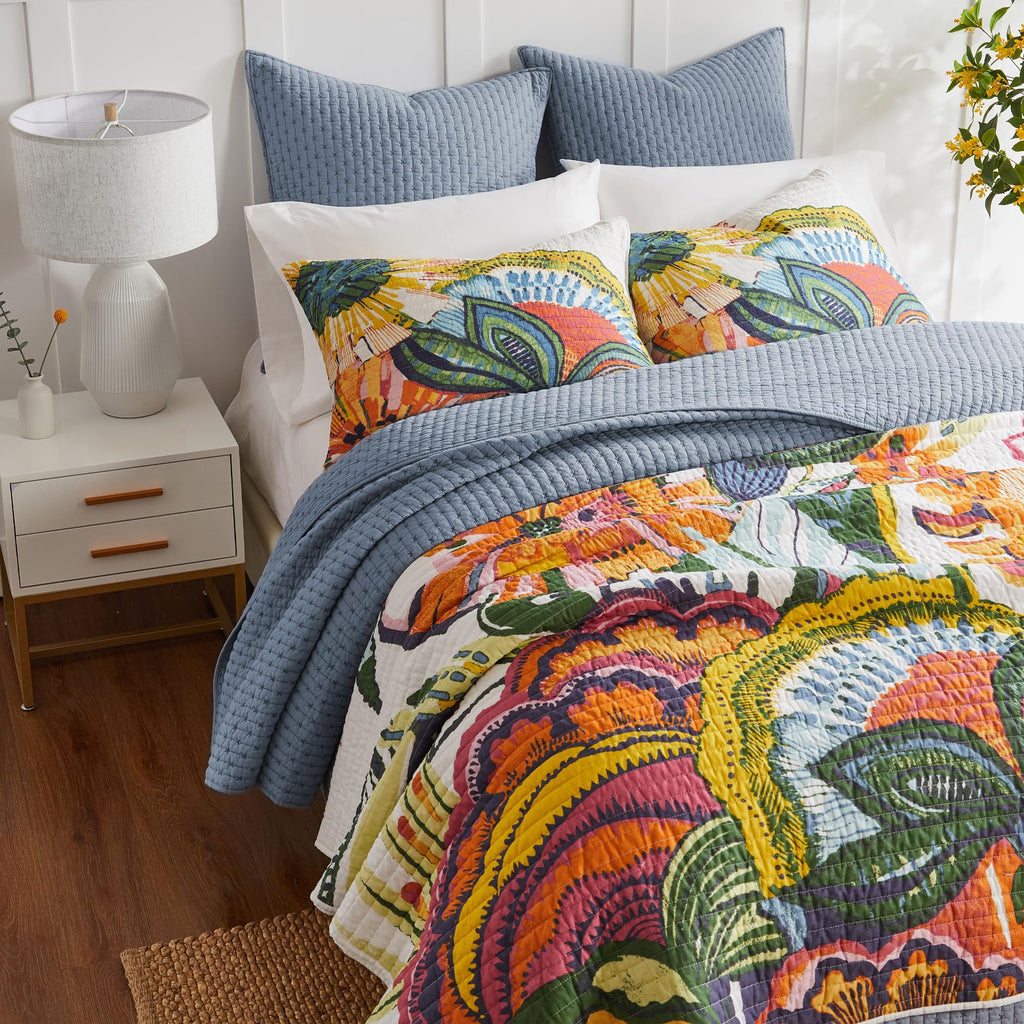 Levtex Home - Cross Stitch Chambray Quilt Set - Full/Queen Quilt + Two Standard Pillow Shams - Cross Stitched Pattern - Quilt Si