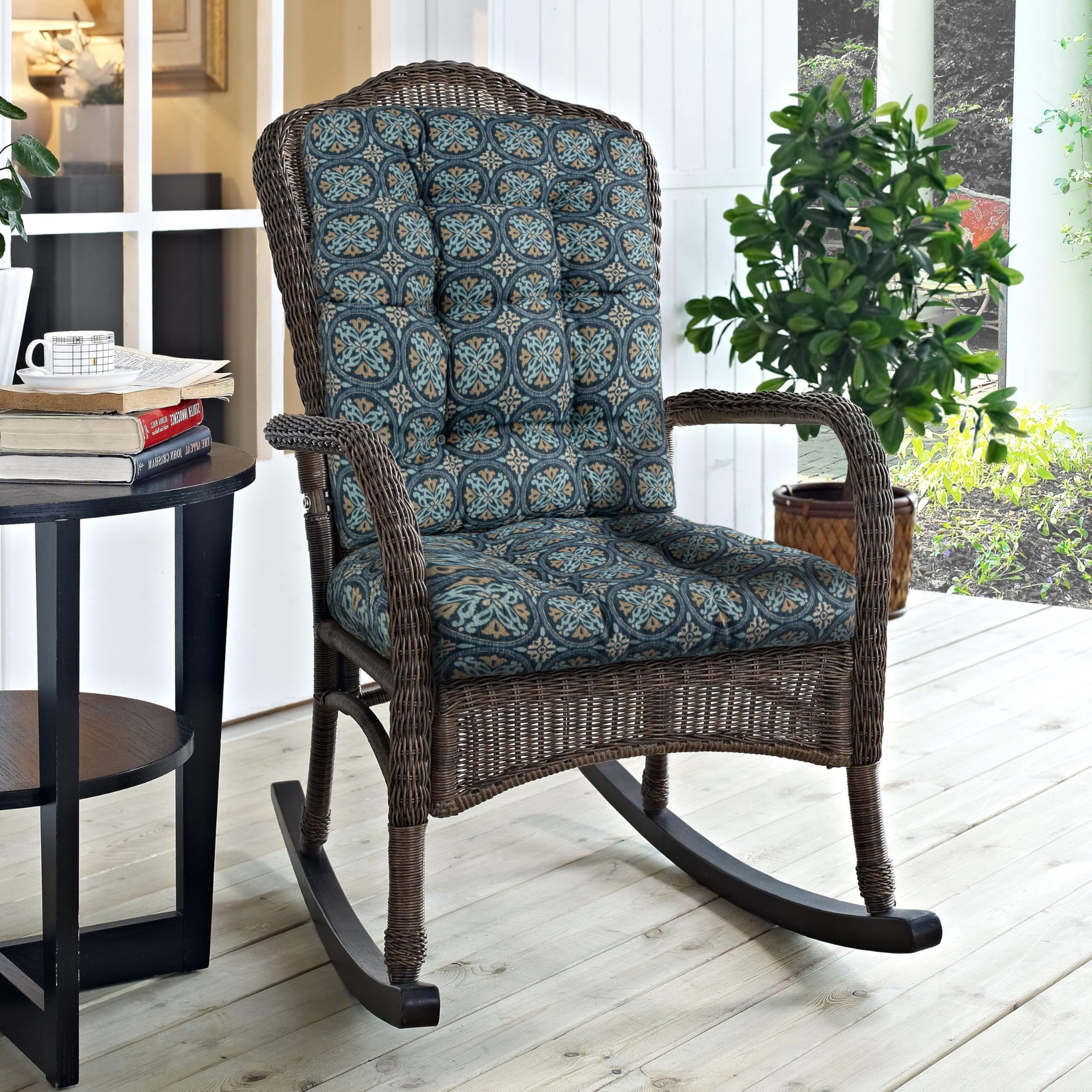 Magpie Fabrics Outdoor Rocking Chair Cushion Set, Tufted Pad For Rocking Chairs With Ties, Seat 17' X 17'/Back 21' X 17', Mo