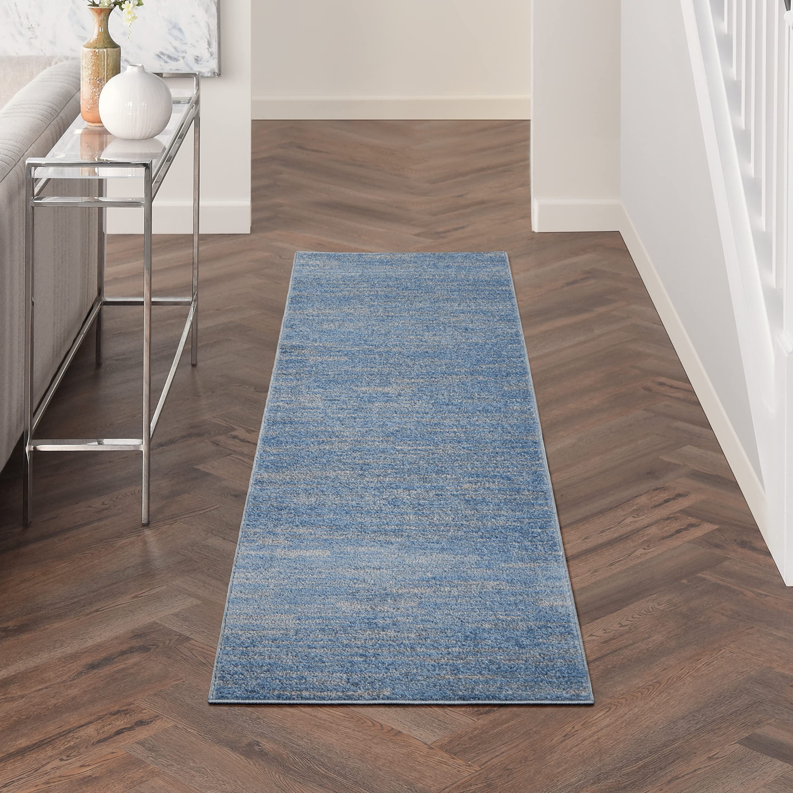 Nourison Essentials Solid Contemporary Blue/Grey, Runner Area Rug, 2'2' X 7'6'