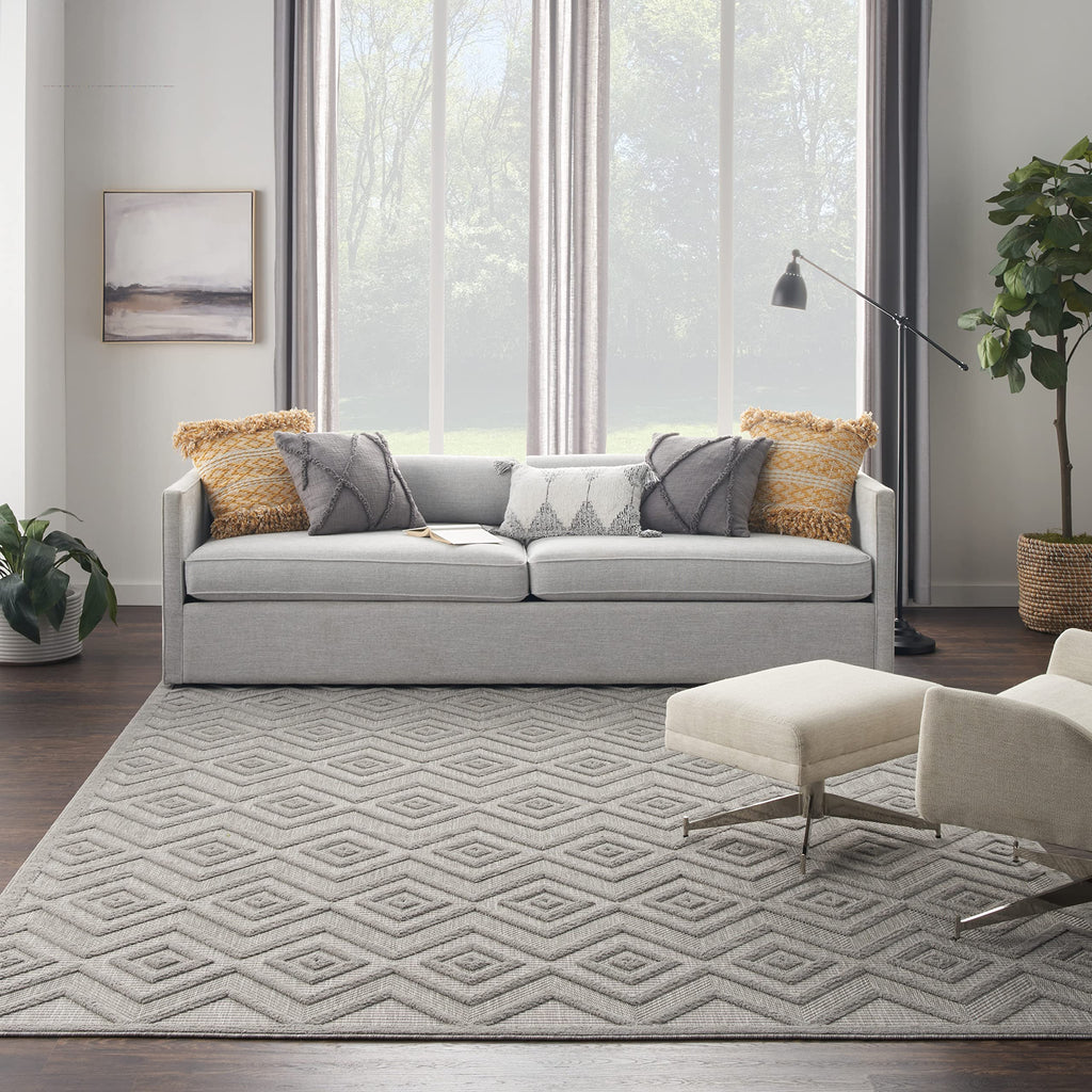 Nourison Versatile Indoor/Outdoor Silver Grey 9' X 12' Area Rug, Easy Cleaning, Non Shedding, Bed Room, Living Room, Dining Room, Deck, Backyard, Patio, High Traffic Area (9X12)