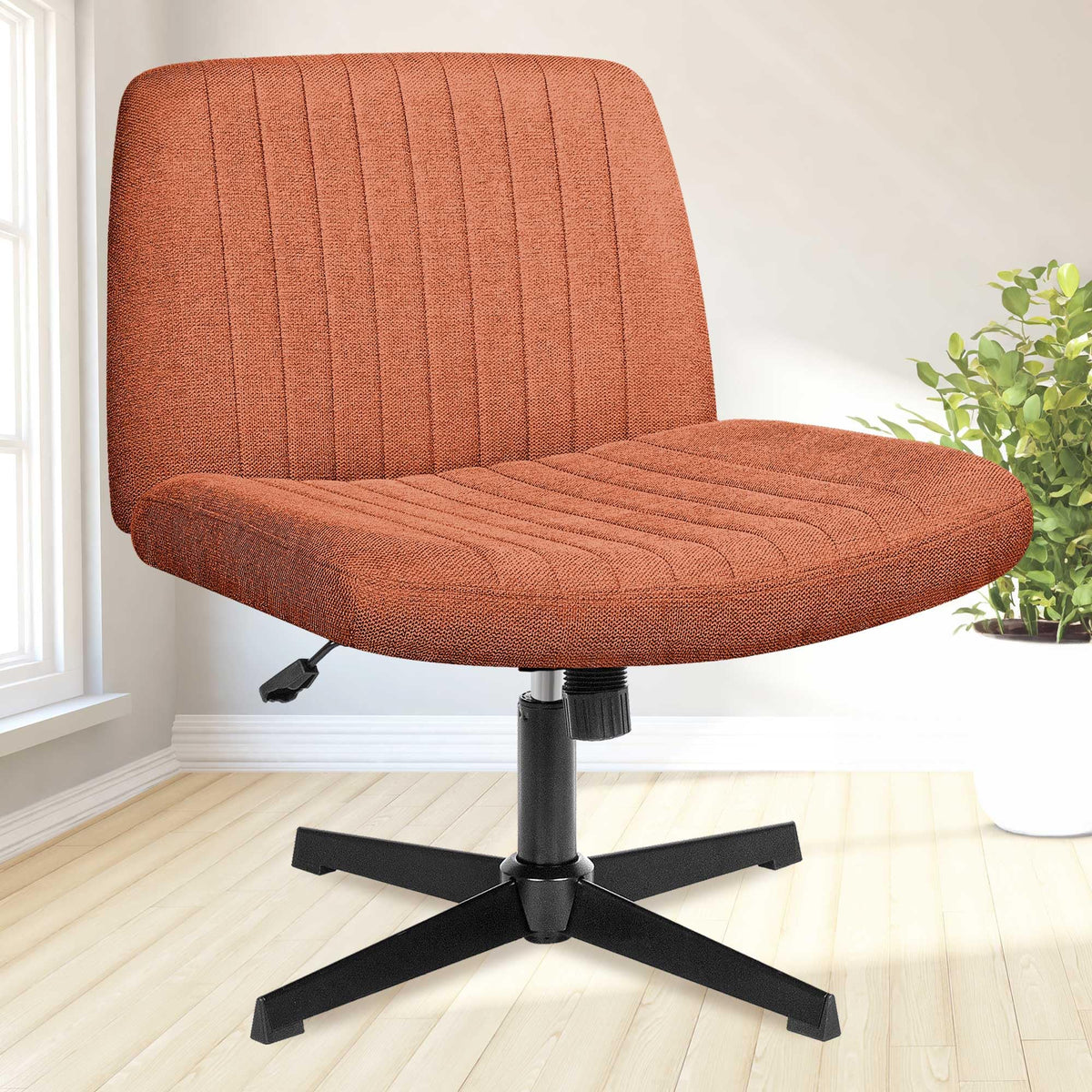 Neo Chair Criss Cross Chair, Armless Legged Office Desk Chair, No Wheels Swivel Modern Ergonomic Vanity Fabric Wide Comfy Computer Task Chairs For Home Office (Brown)