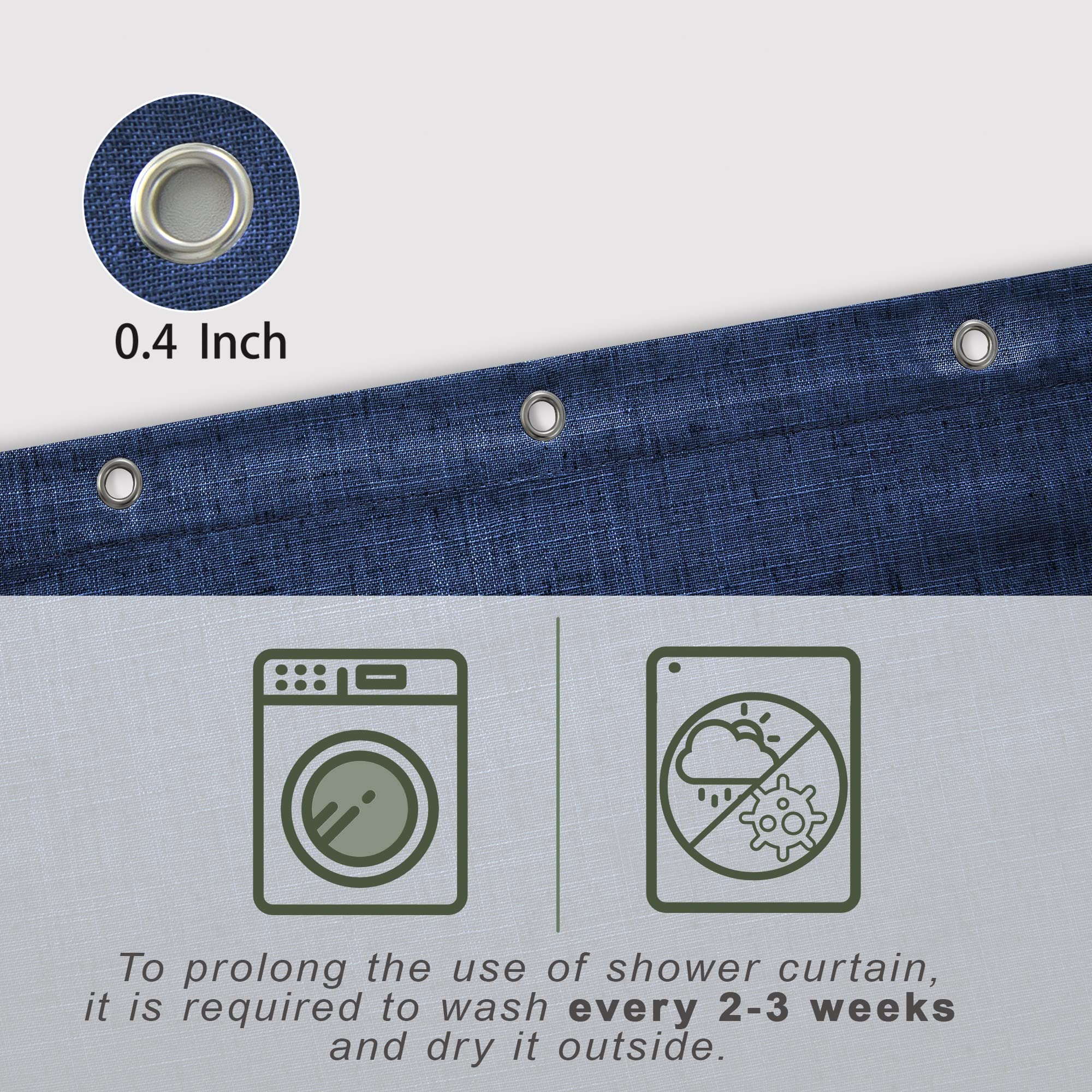 Koufall Navy Blue Fabric Shower Curtain,Small Stall Size 36 X 72 Inch Linen Cotton Textured Waterproof Bathroom Curtains Shower Set