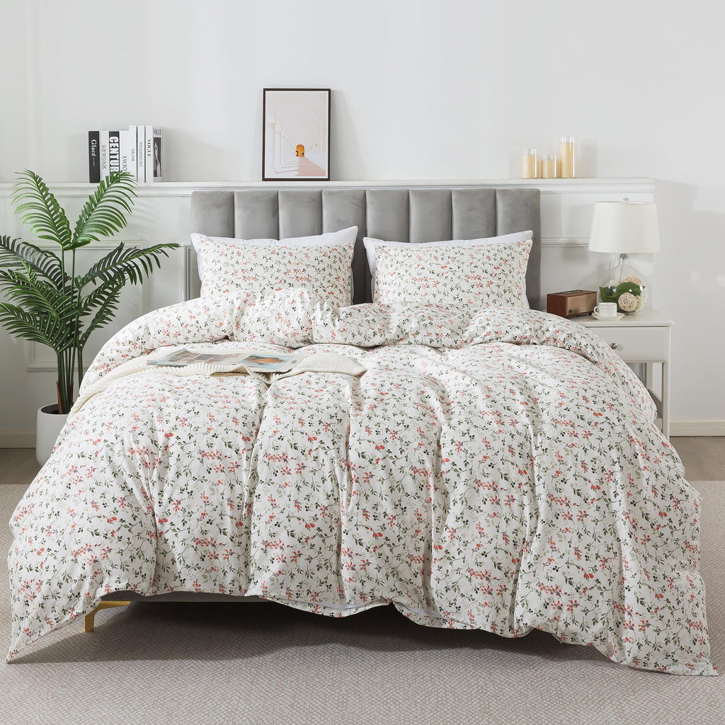 Honeilife Duvet Dover King Size - 100% Cotton Comforter Cover Floral Duvet Cover Sets, Breathable Duvet Cover With Zipper Closur