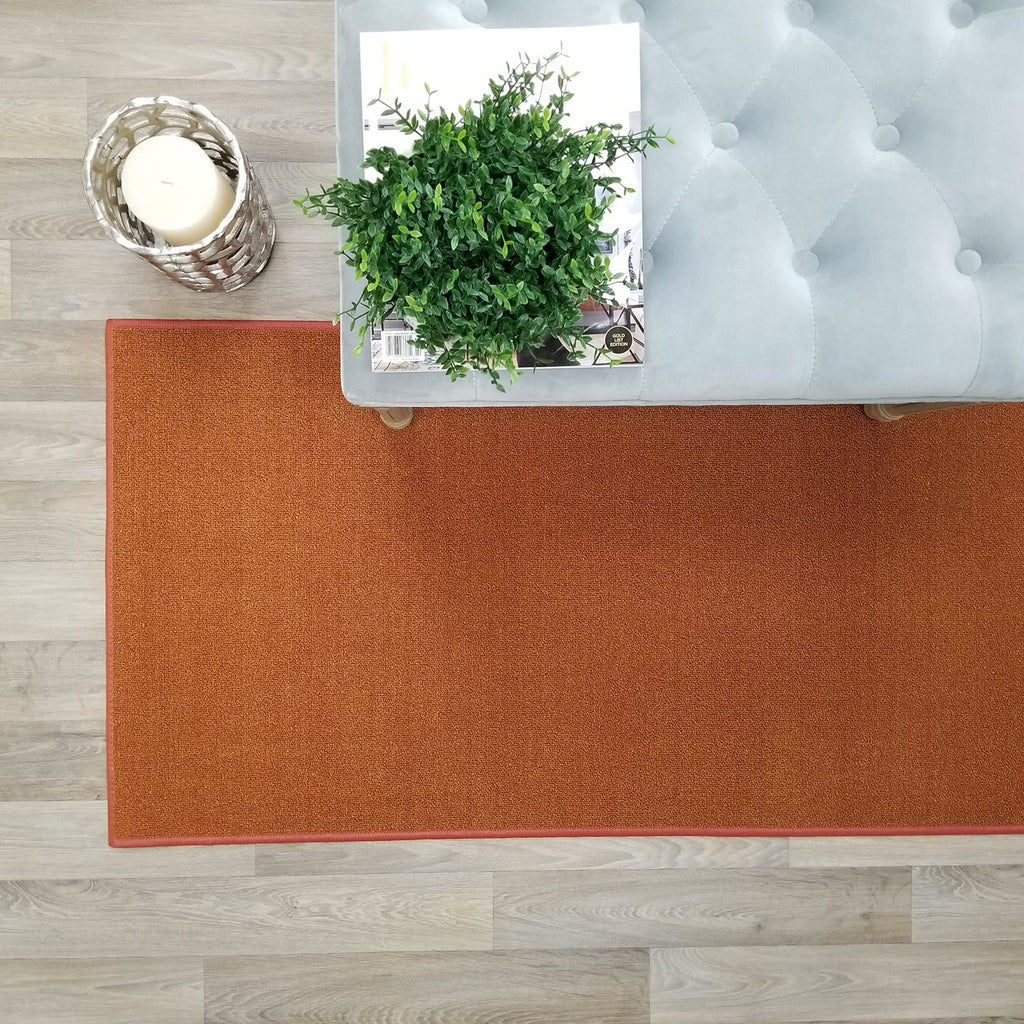 Kapaqua Custom Size Burnt-Orange Solid Plain Rubber Backed Non-Slip Hallway Stair Runner Rug Carpet 31 Inch Wide Choose Your Len