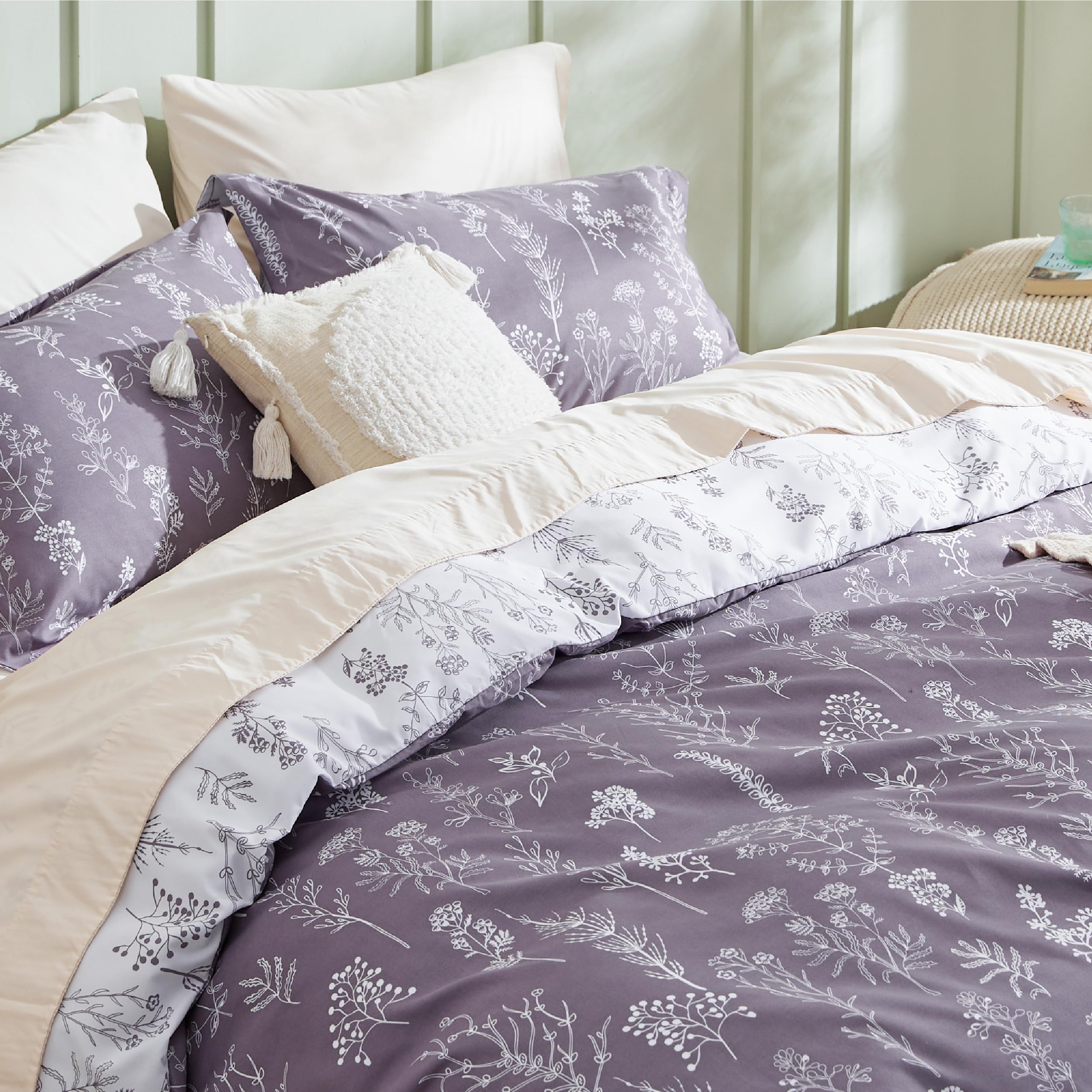 Bedsure Duvet Cover King Size - Reversible Grayish Purple Duvet Cover Set With Zipper Closure, Cute Floral Bedding Comforter Cover, 3 Pieces, 1 Duvet Cover 104'X90' And 2 Pillow Shams 20'X36'