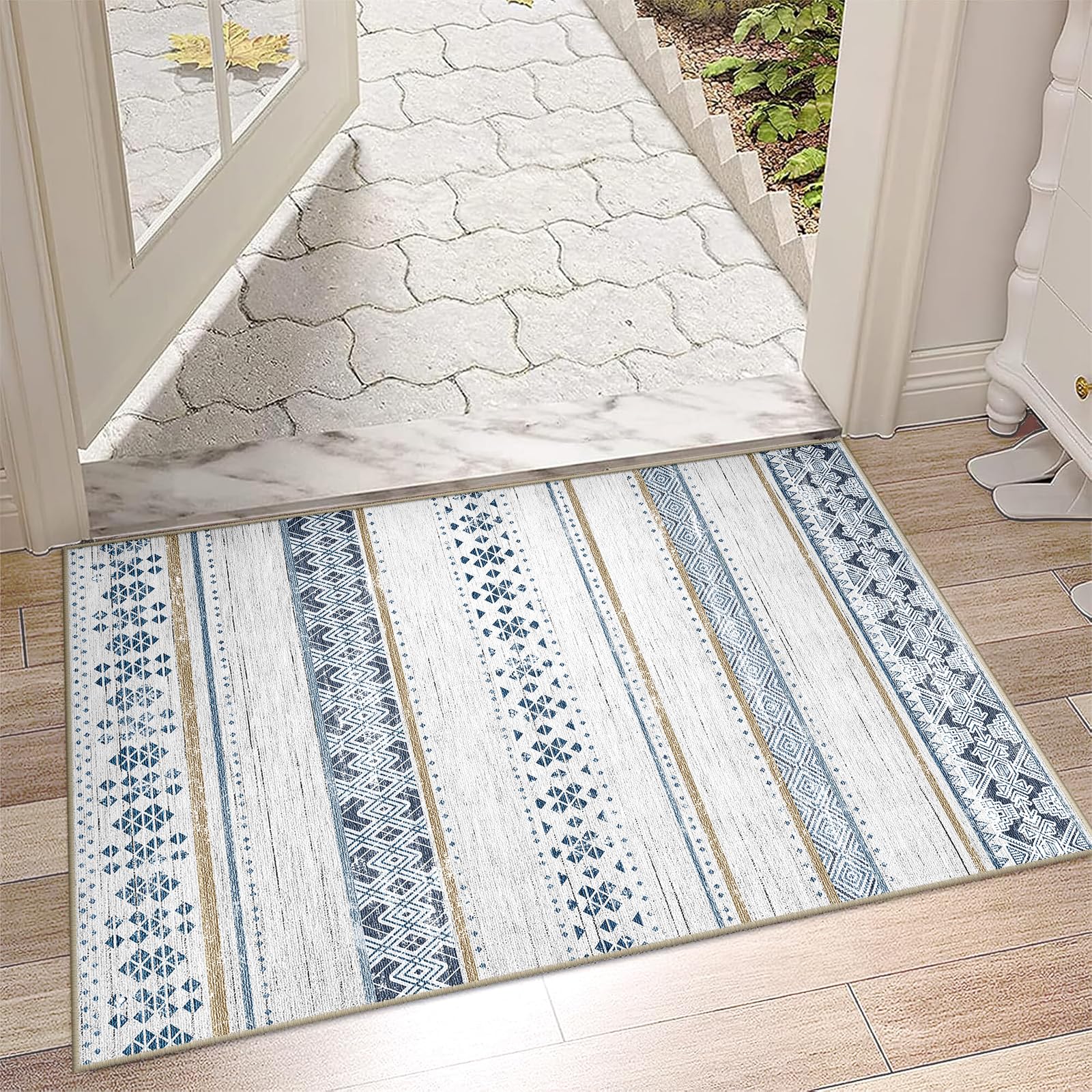 BESTSWEETIE 2x8 Area Rugs for Living Room Washable Moroccan Farmhouse Neutral Geometric Low Pile Non-Slip Soft Print Pattern Rug