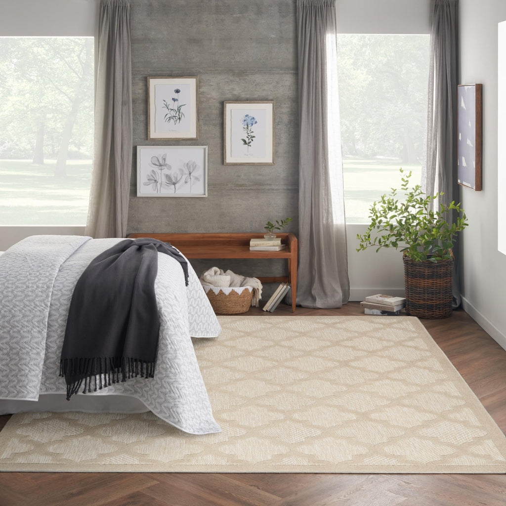 Nourison Easy Care Modern Indoor/Outdoor Cream 8' X 10' Area Rug, Easy Cleaning, Non Shedding, Bed Room, Living Room, Dining Room, Backyard, Deck, Patio (8X10)